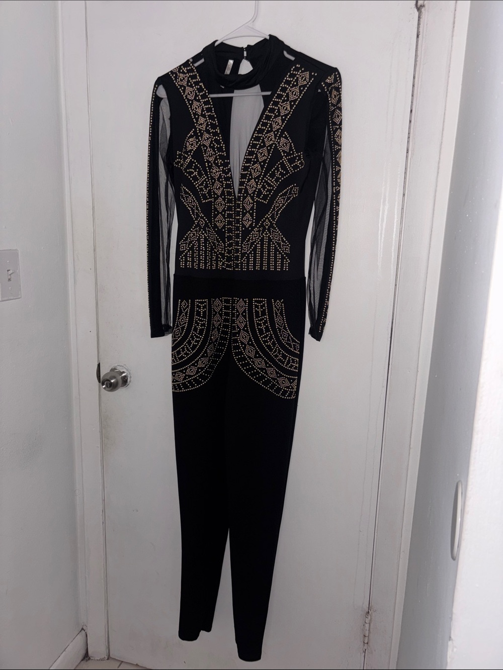 Love Nation Black Jumpsuit with Gold Stud Embellishments